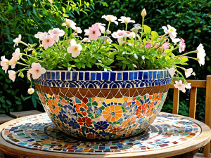 Mosaic Flower Pot upcycled china